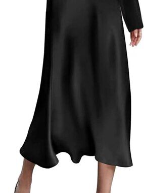 Black Satin Midi Skirt